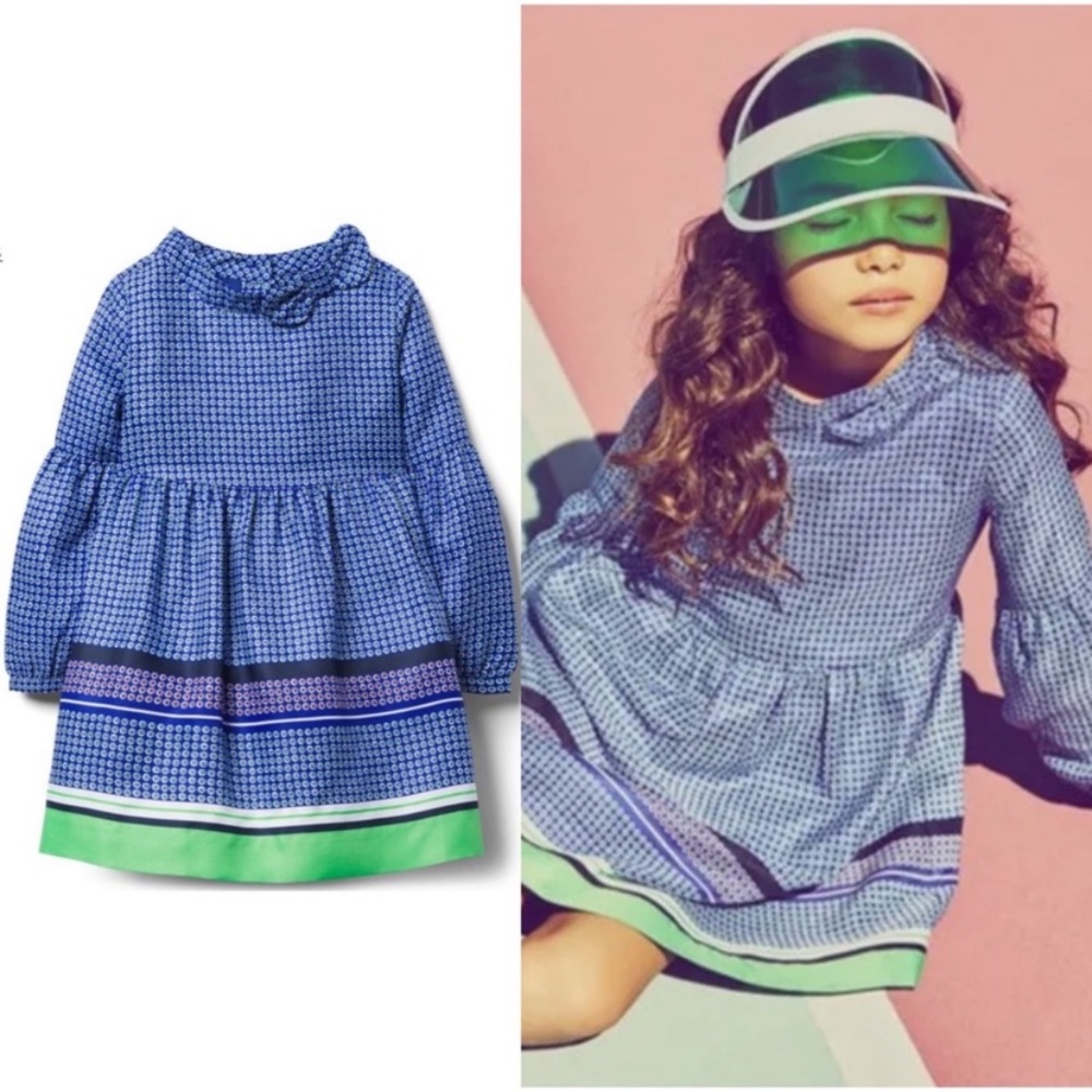 Janie & Jack Green Blue Polka Dot Stripe Dress 4‎